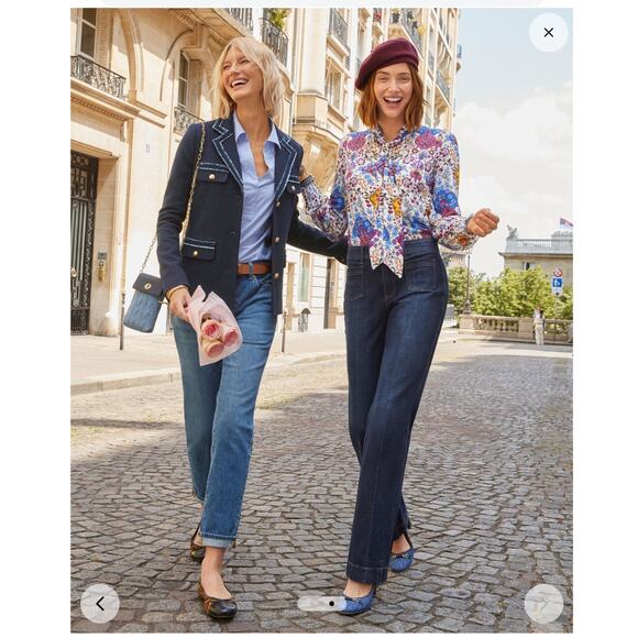 Talbots Contrast Trim Tweed Jacket Size 16P 16 Lady Blazer Navy Blue Preppy Ivy - Picture 1 of 12